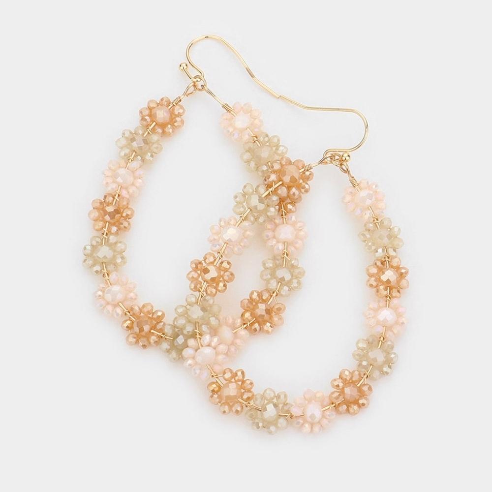 Floral Teardrop Earrings with Faceted Bead Cluster